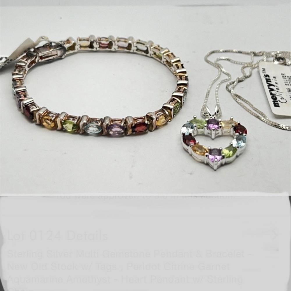 Sterling Silver Multi Gemstone Pendant & Bracelet - NWT w/ felt bracelet box
